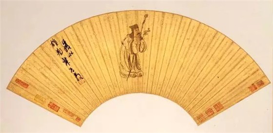 陳洪綬《行草書詩》扇面 金箋 約順治七年(約1650) 陳洪綬《行草書詩》扇面 金箋 約順治七年(約1650)