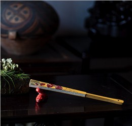 玉竹鑲嵌松鼠玉米折扇