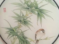 團扇工筆畫技法：怎么畫竹子麻雀？