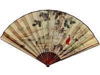 明朝大折扇松下讀書圖