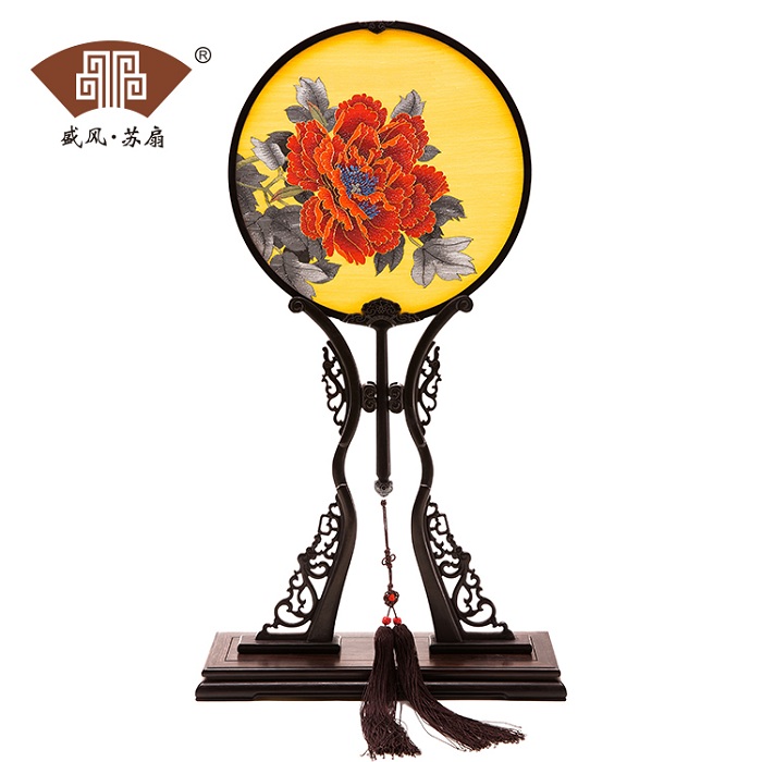 緙絲團扇花好月圓