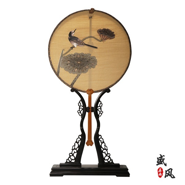 純手工緙絲團扇疏荷沙鳥圖
