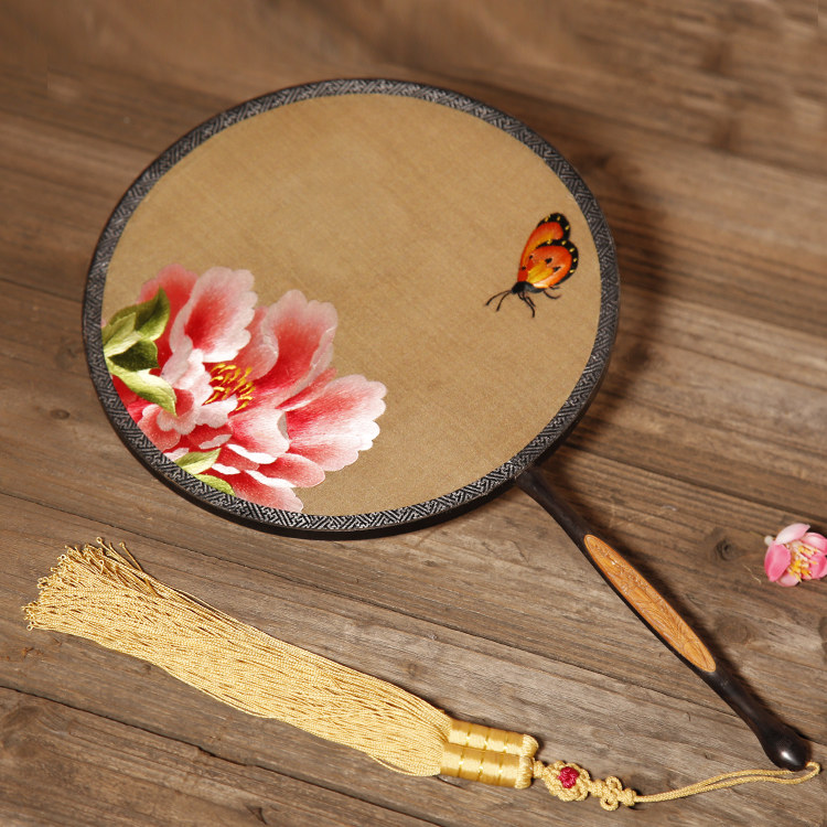 紅木嵌竹子雙面刺繡團扇 紅木嵌竹子雙面刺繡團扇