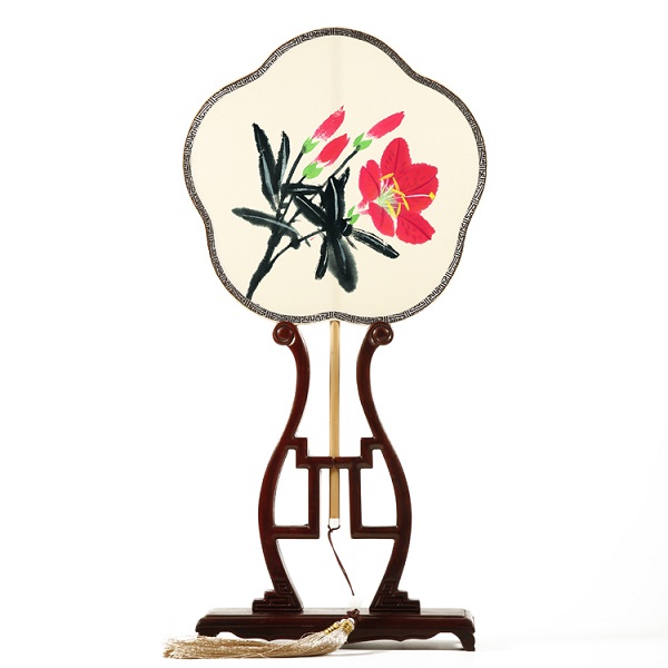 玉竹炳真絲噴繪團(tuán)扇花卉圖