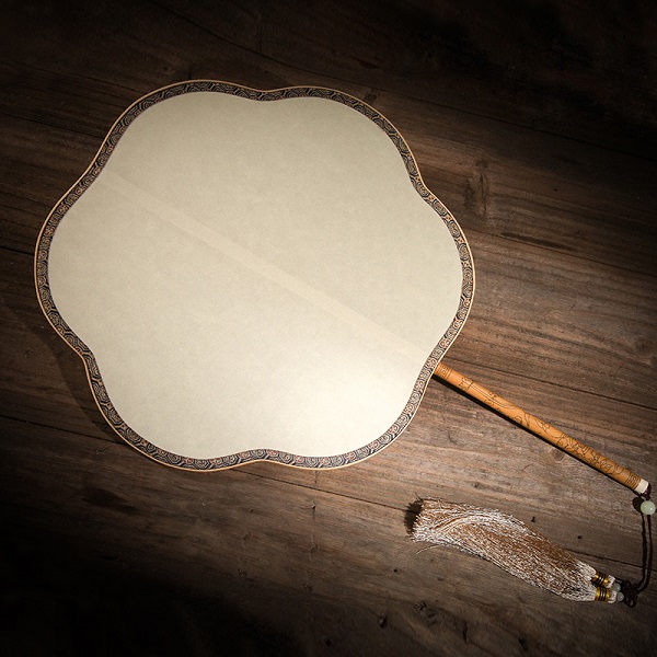 玉竹雕刻炳空白真絲團(tuán)扇