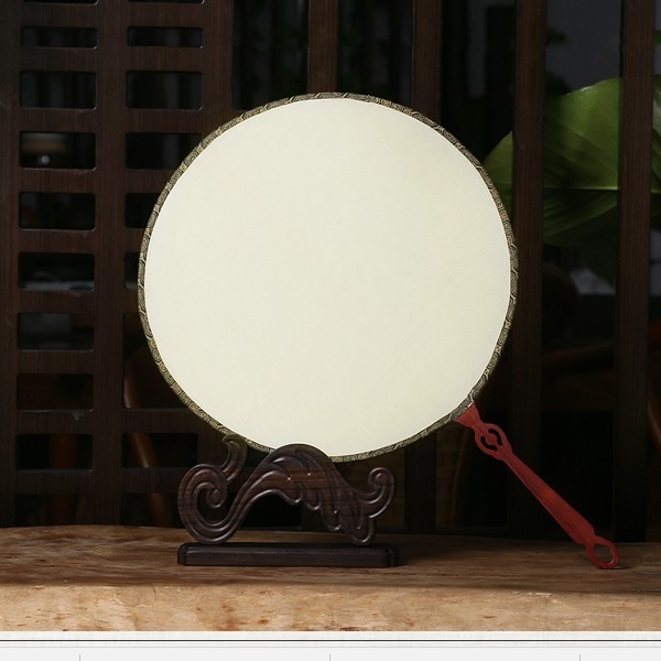 鏤空紅木柄絹團扇